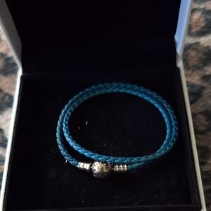 Chic Teal Braided Bracelet with Silver Accents